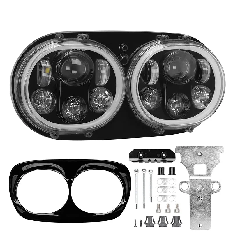 100W Dual LED Headlight Assembly w/Angel Eyes For 2004-2013 Road Glide Roadglide