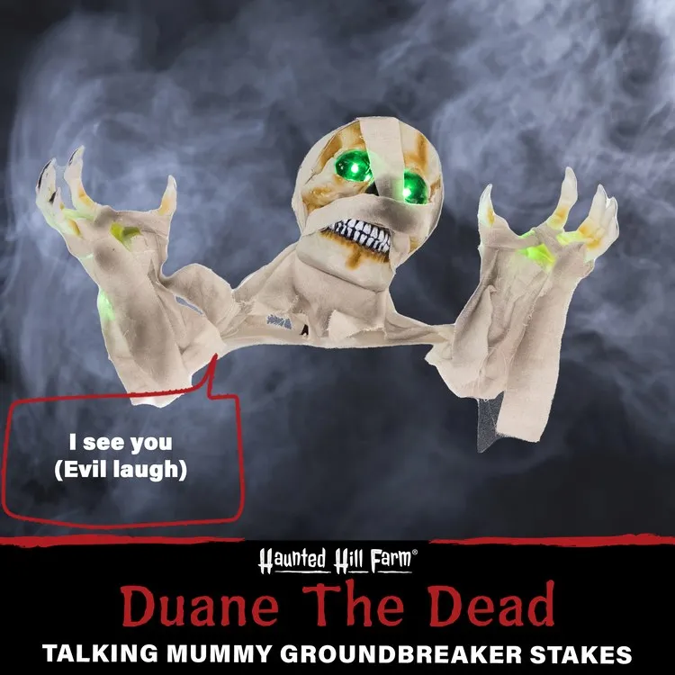 10" Duane the Dead, Talking Mummy Groundbreaker with Flashing Eyes and Hands Outdoor Battery-Operated Halloween Decoration