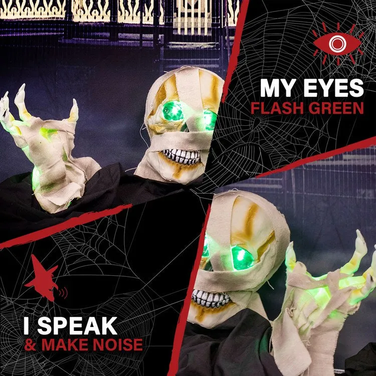 10" Duane the Dead, Talking Mummy Groundbreaker with Flashing Eyes and Hands Outdoor Battery-Operated Halloween Decoration