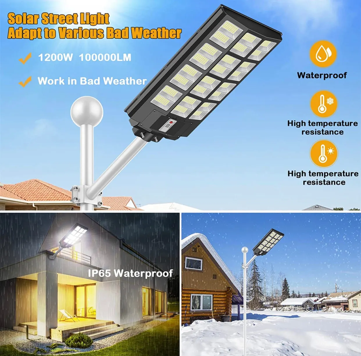 1200W Commercial Solar Street Light , 100000LM Parking Lot Light Commercial Dusk to Dawn With Remote