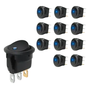 12Pcs 12V 20A Round Blue LED SPST Toggle Switch