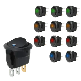 12Pcs 12V 20A Round Blue/Green/Yellow/Red LED SPST Toggle Switch