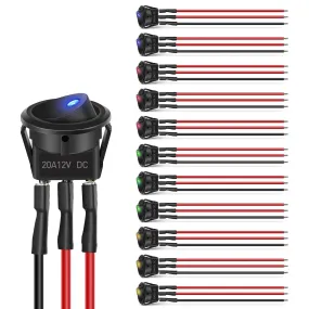 12Pcs 12V 20A Round Toggle LED Switch With Wires
