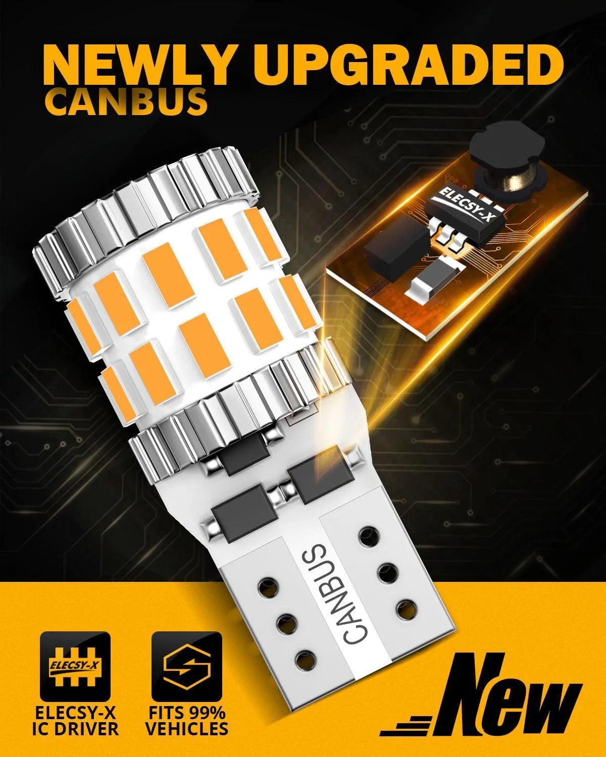 168 2825 W5W T10 LED License Plate/Side Marker/Interior Light Bulbs 3W 400% Brighter Canbus Error Free Amber B1 Series | 2 Bulbs