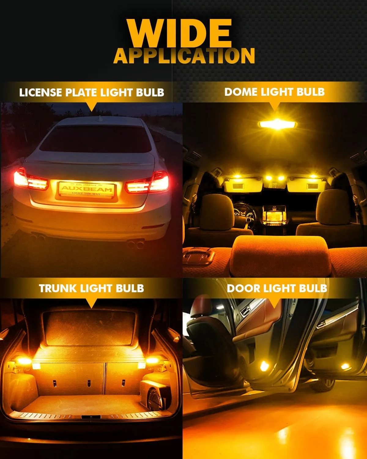 168 2825 W5W T10 LED License Plate/Side Marker/Interior Light Bulbs 3W 400% Brighter Canbus Error Free Amber B1 Series | 2 Bulbs