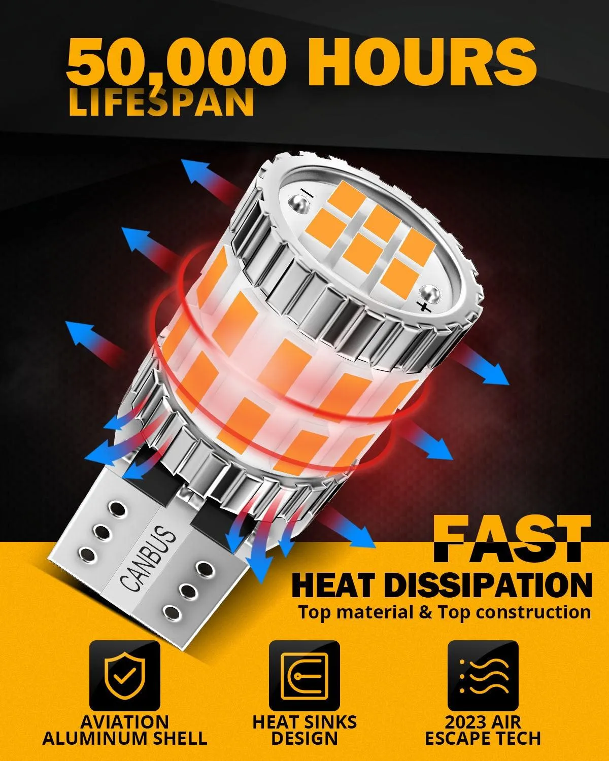 168 2825 W5W T10 LED License Plate/Side Marker/Interior Light Bulbs 3W 400% Brighter Canbus Error Free Amber B1 Series | 2 Bulbs