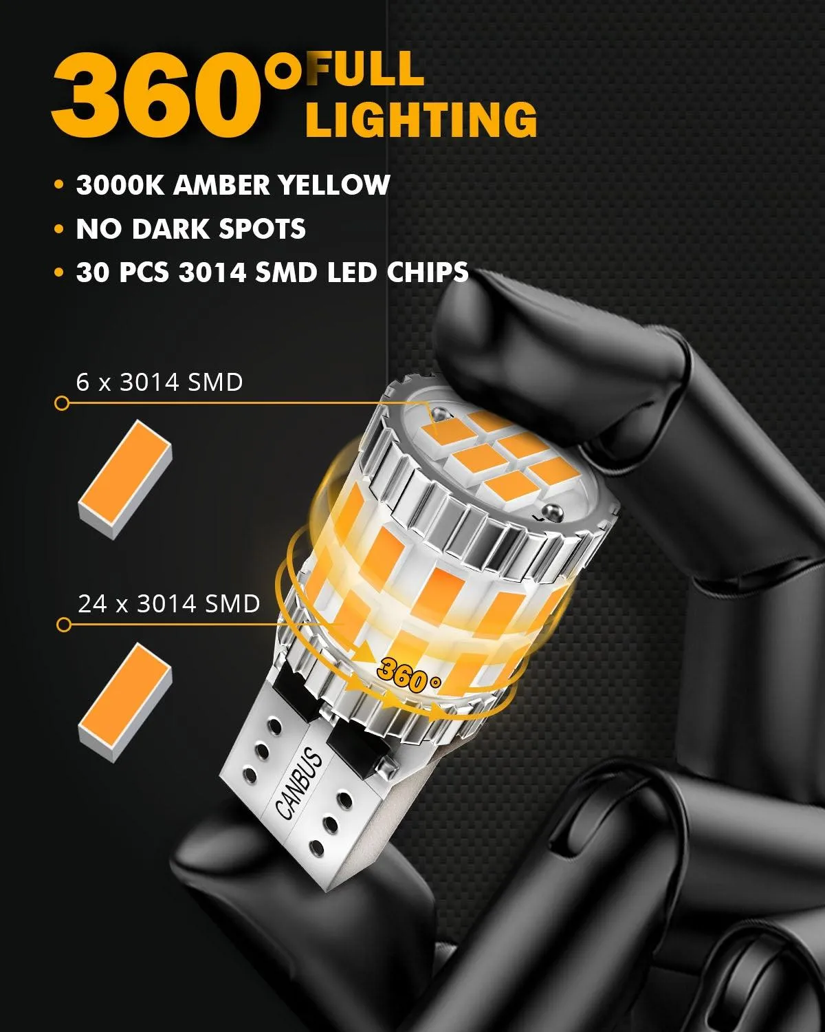 168 2825 W5W T10 LED License Plate/Side Marker/Interior Light Bulbs 3W 400% Brighter Canbus Error Free Amber B1 Series | 2 Bulbs