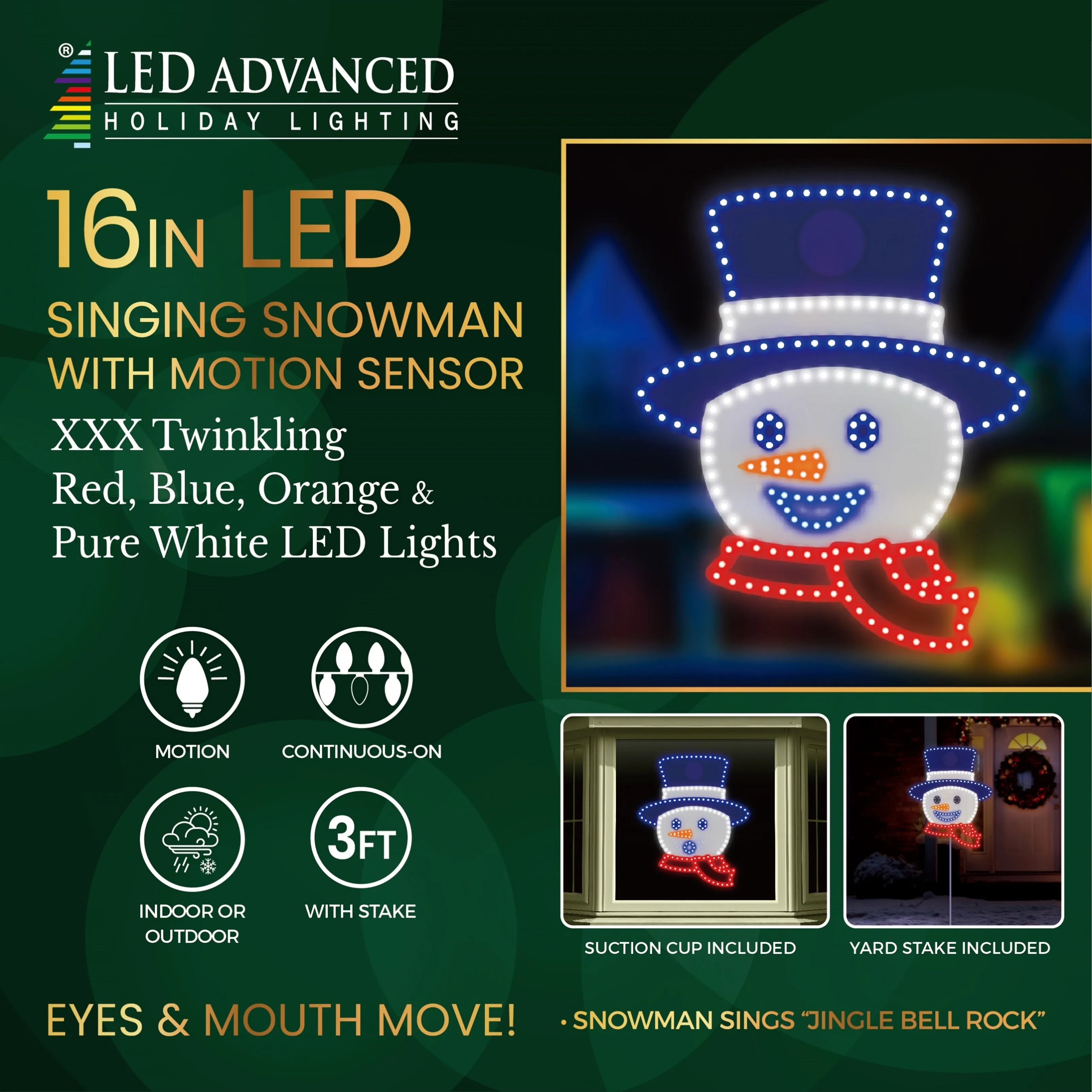 16" Hi-Vibrant LED Singing Snowman Christmas Decoration