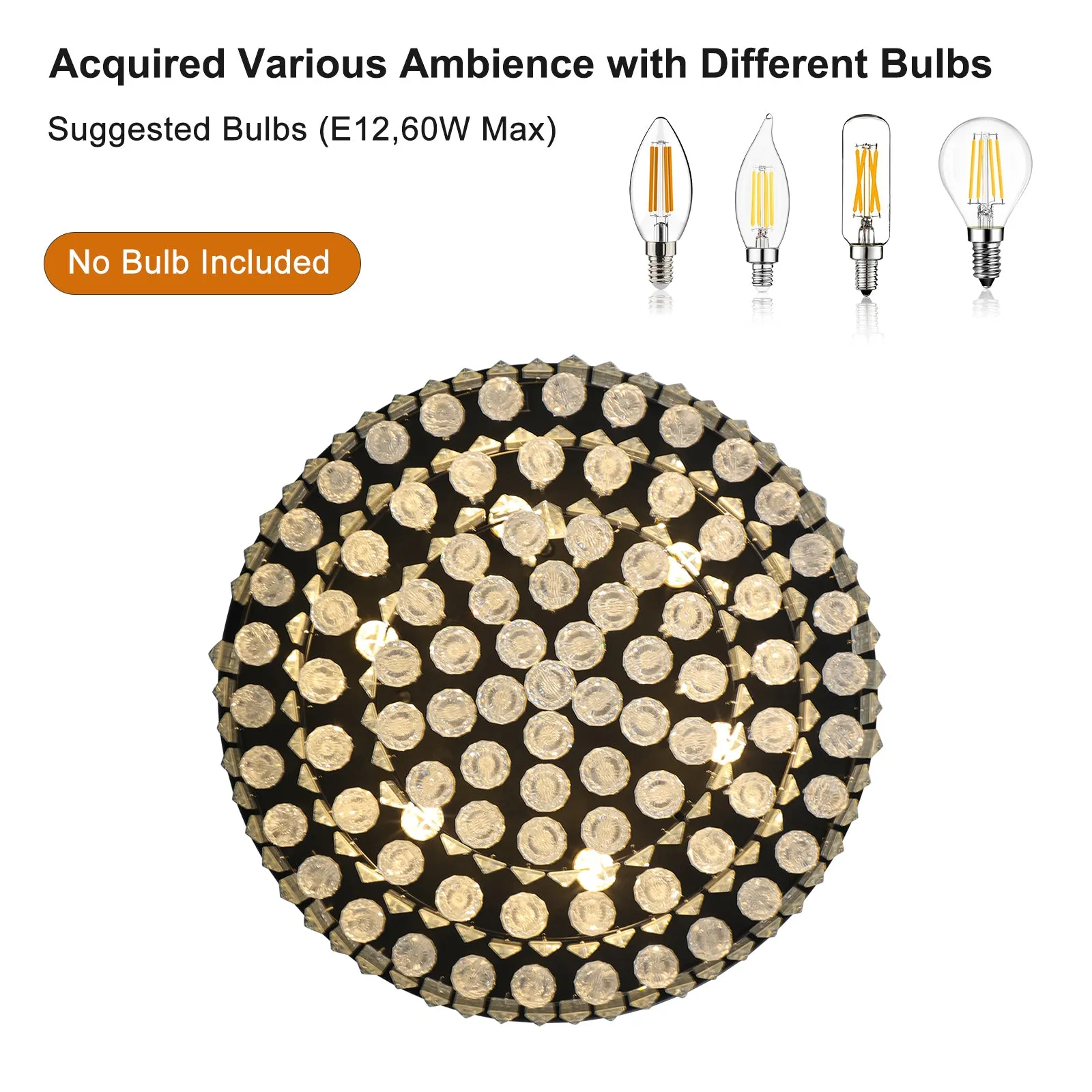 19.7" Luxury Crystal Chandelier Modern Style Crystal Light Black Crystal Ceiling Light