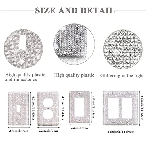 (1PCS) Bling Silver Rhinestone Light Switch Cover Shiny Crystal Sparkle Wall Plate Cover