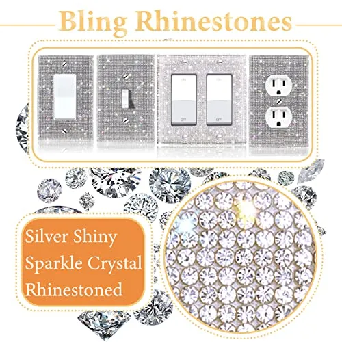 (1PCS) Bling Silver Rhinestone Light Switch Cover Shiny Crystal Sparkle Wall Plate Cover