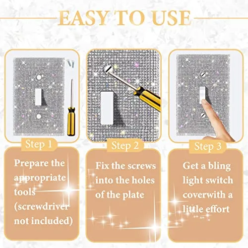 (1PCS) Bling Silver Rhinestone Light Switch Cover Shiny Crystal Sparkle Wall Plate Cover