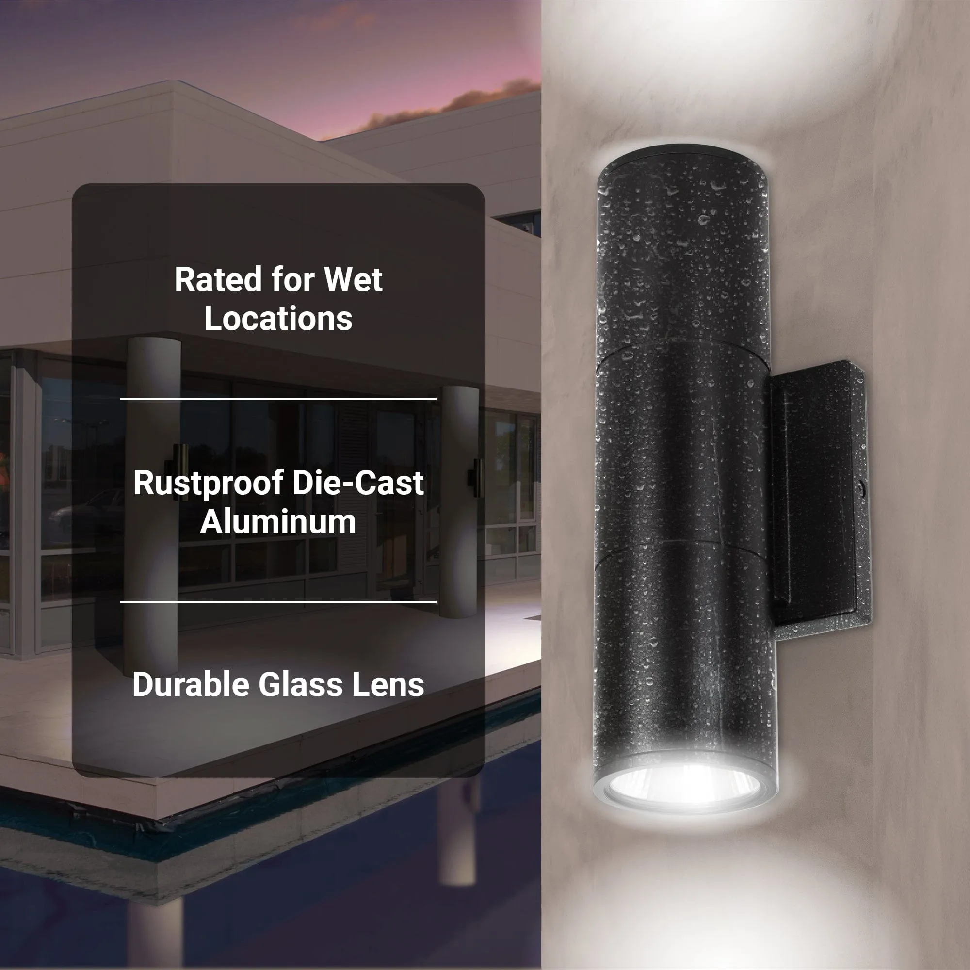 20W Up Down LED Cylinder Wall Light Fixture - 3K/4K/5K CCT - 120-277VAC - Textured Black