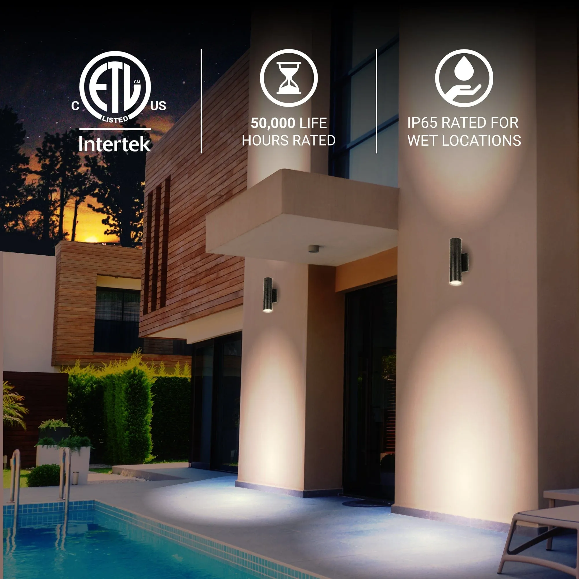 20W Up Down LED Cylinder Wall Light Fixture - 3K/4K/5K CCT - 120-277VAC - Textured Black