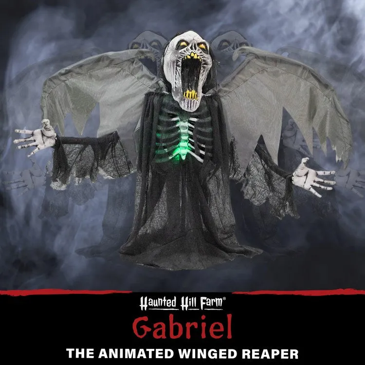 29.5" Gabriel the Animated Winged Reaper Indoor/Outdoor Battery-Operated Halloween Decoration