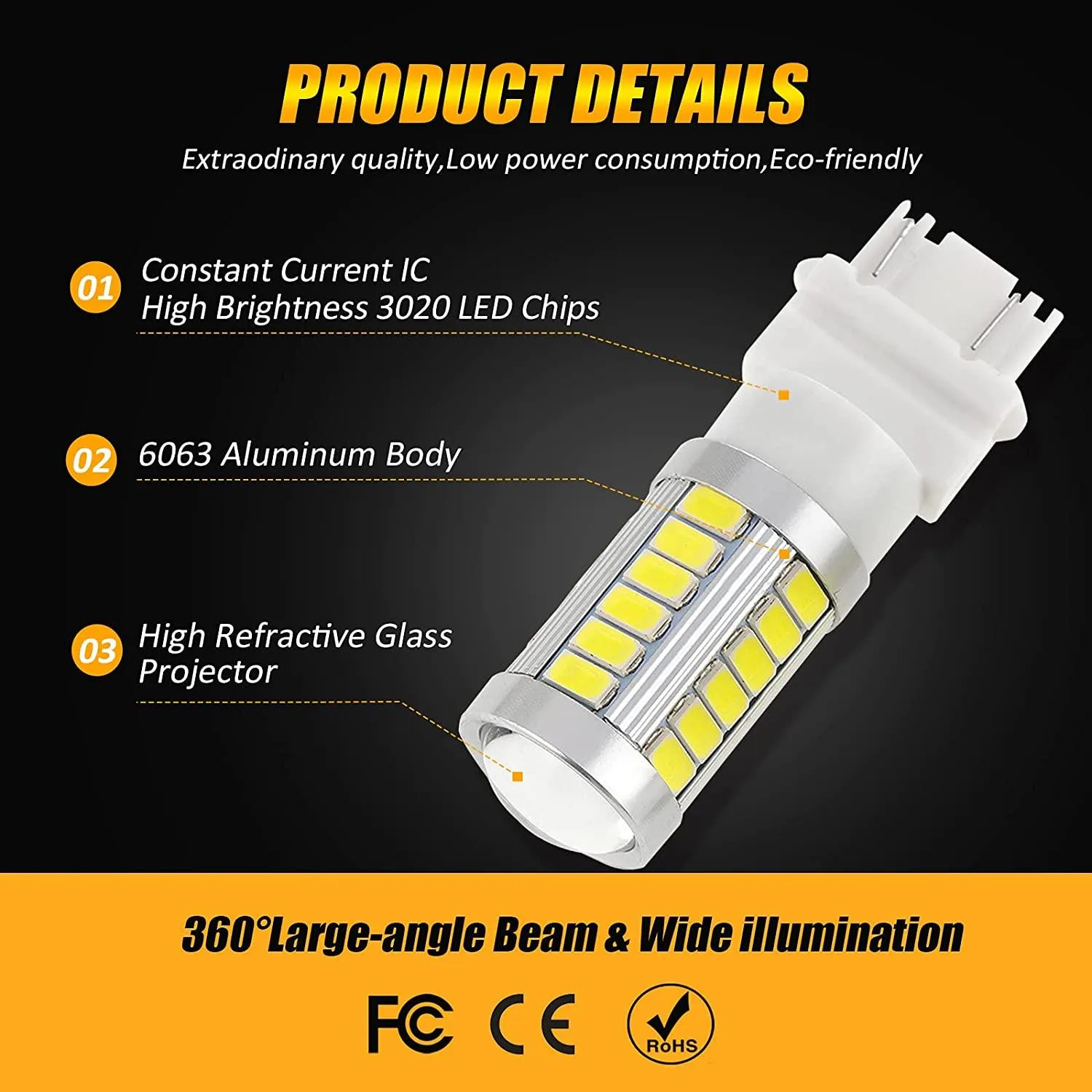 33pcs-LED 3020SMD Cool White/Amber/Red 8000LM LED Brake/Reverse/Parking/Tail/Turn signal Light