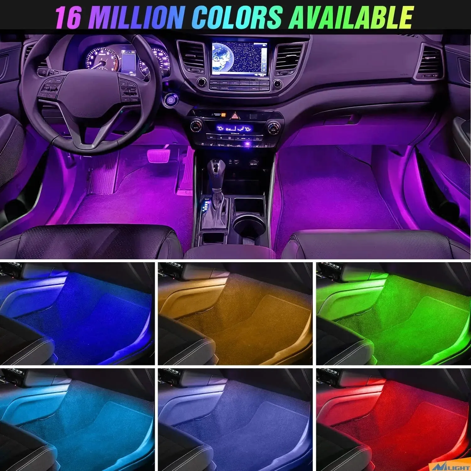 48Leds RGB Interior Light Strip APP Remote Control 4PCS