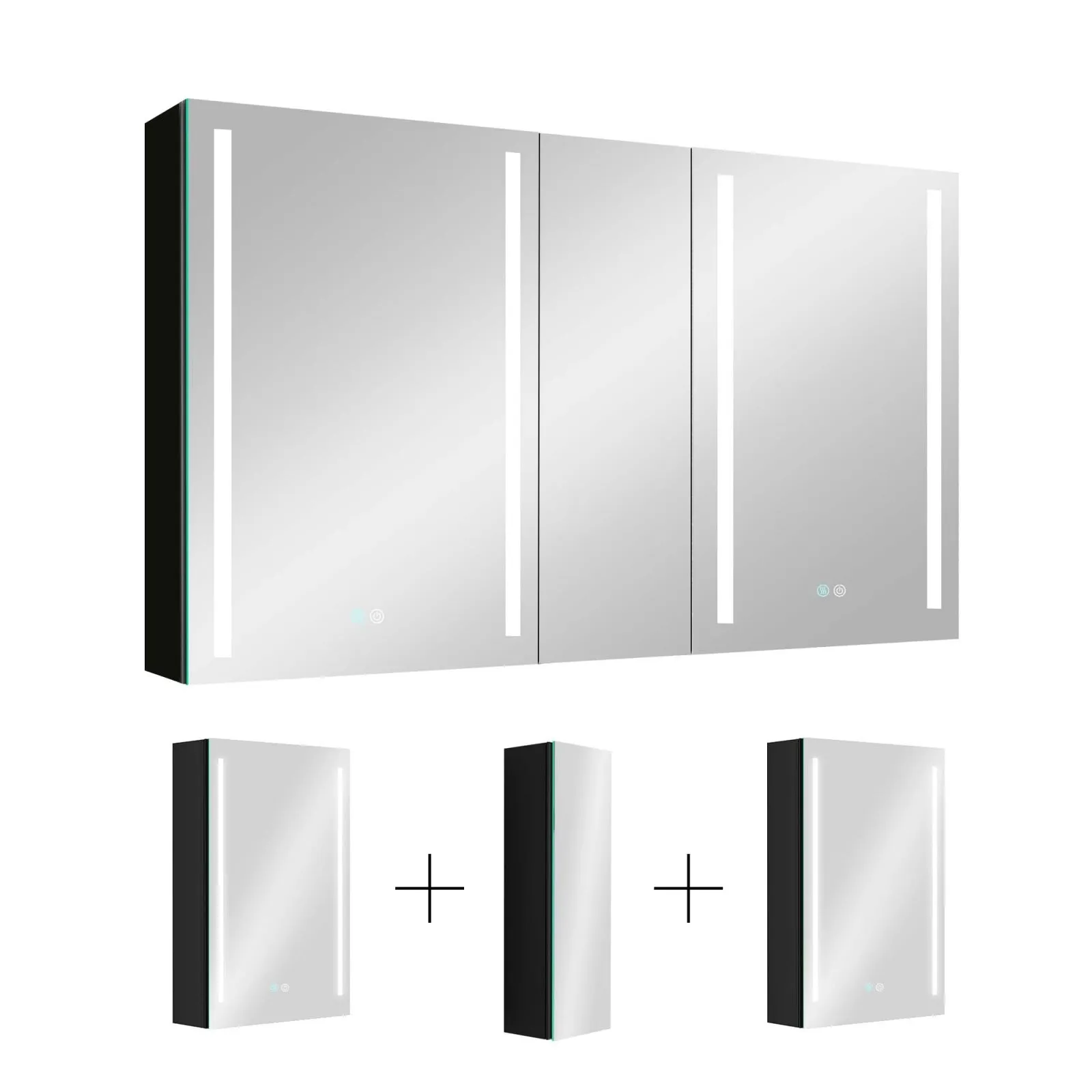50"x30" Black Double Door LED Medicine Cabinet with Defogging Mirror and Dimmer