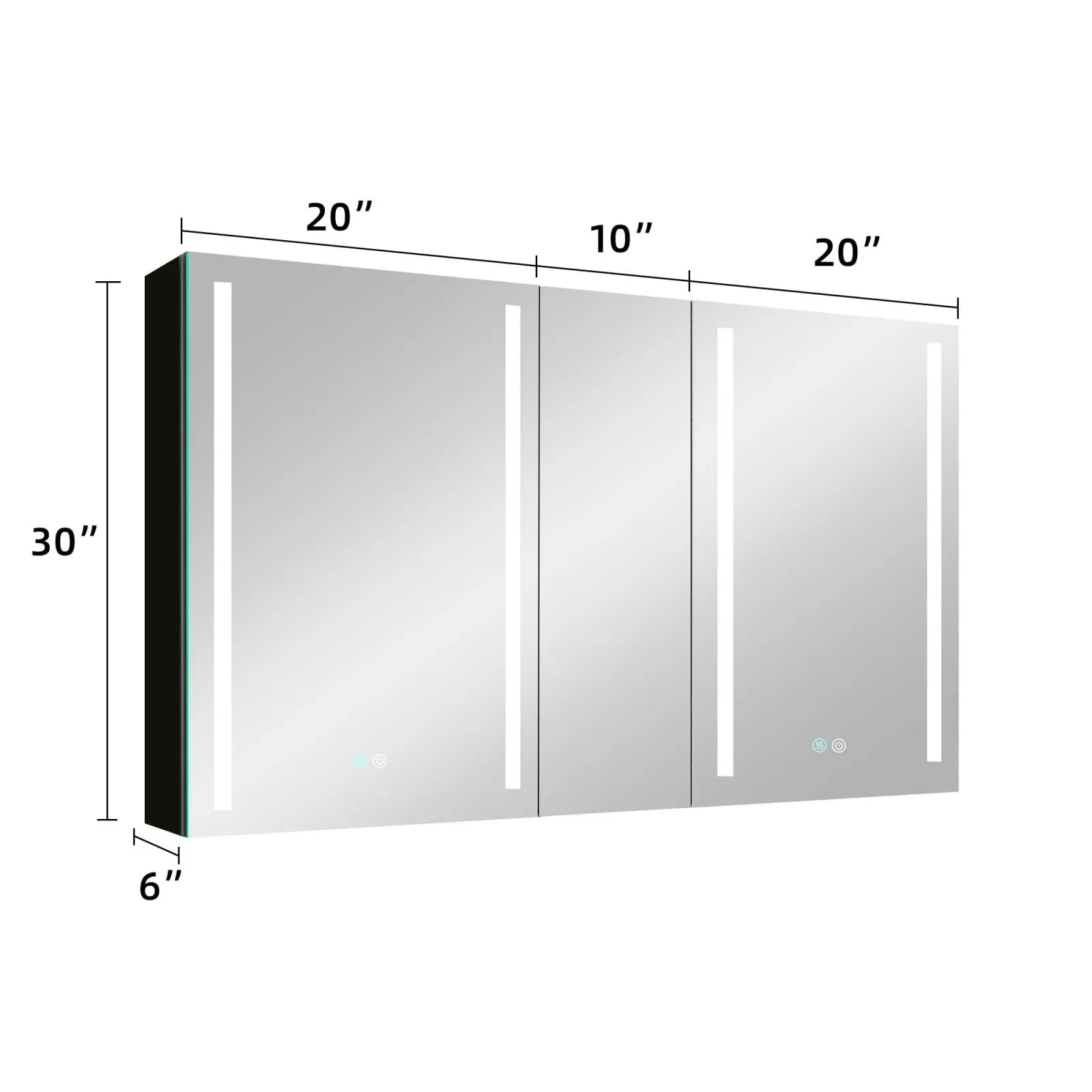 50"x30" Black Double Door LED Medicine Cabinet with Defogging Mirror and Dimmer