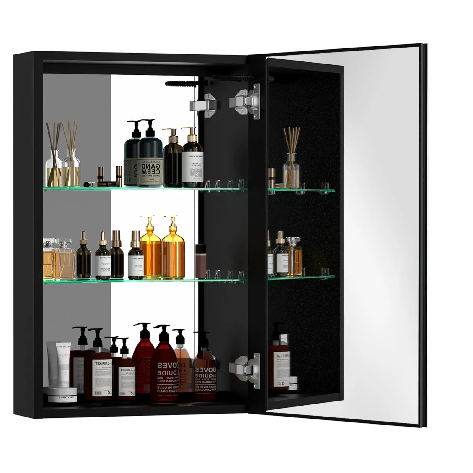 50"x30" Black Double Door LED Medicine Cabinet with Defogging Mirror and Dimmer