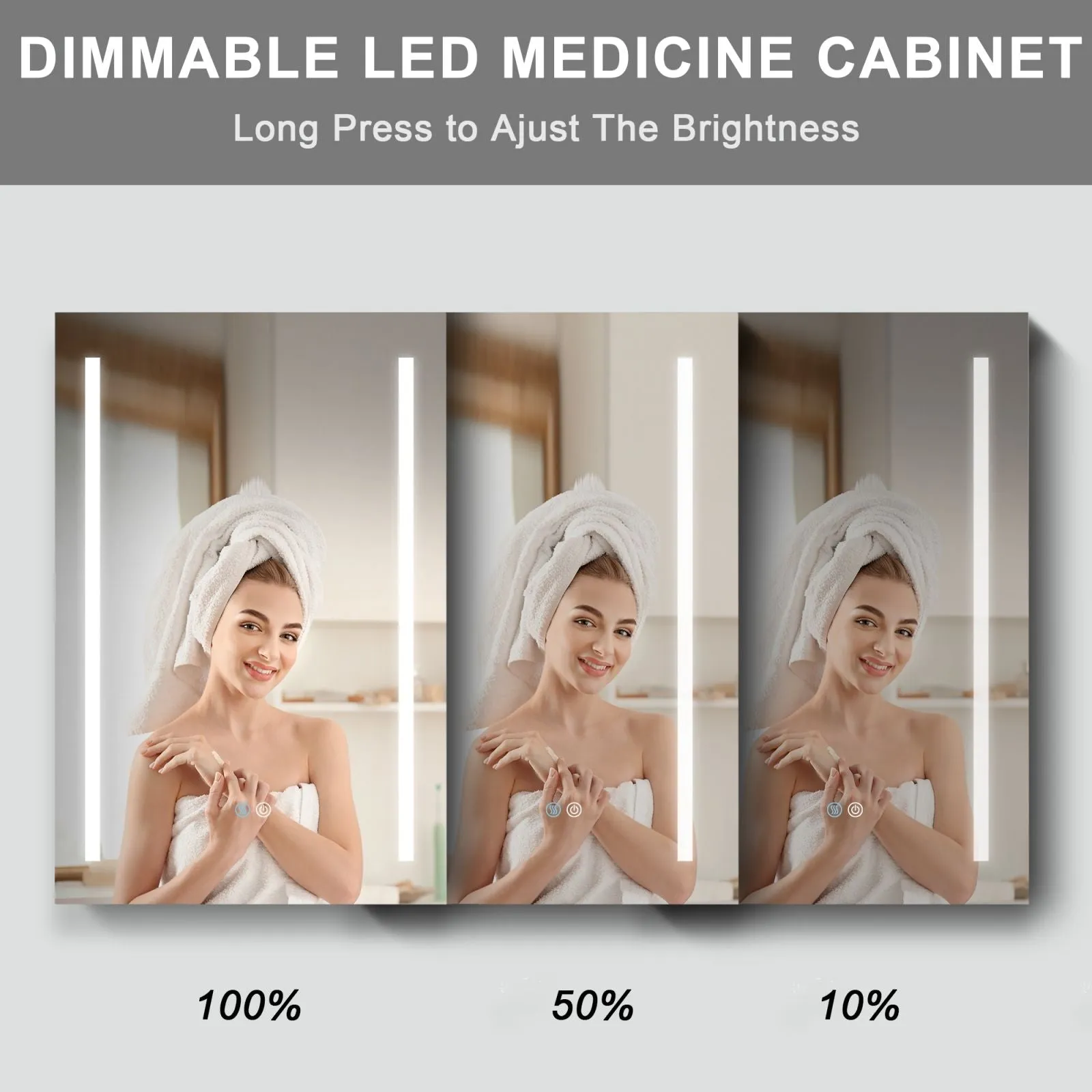 50"x30" Black Double Door LED Medicine Cabinet with Defogging Mirror and Dimmer