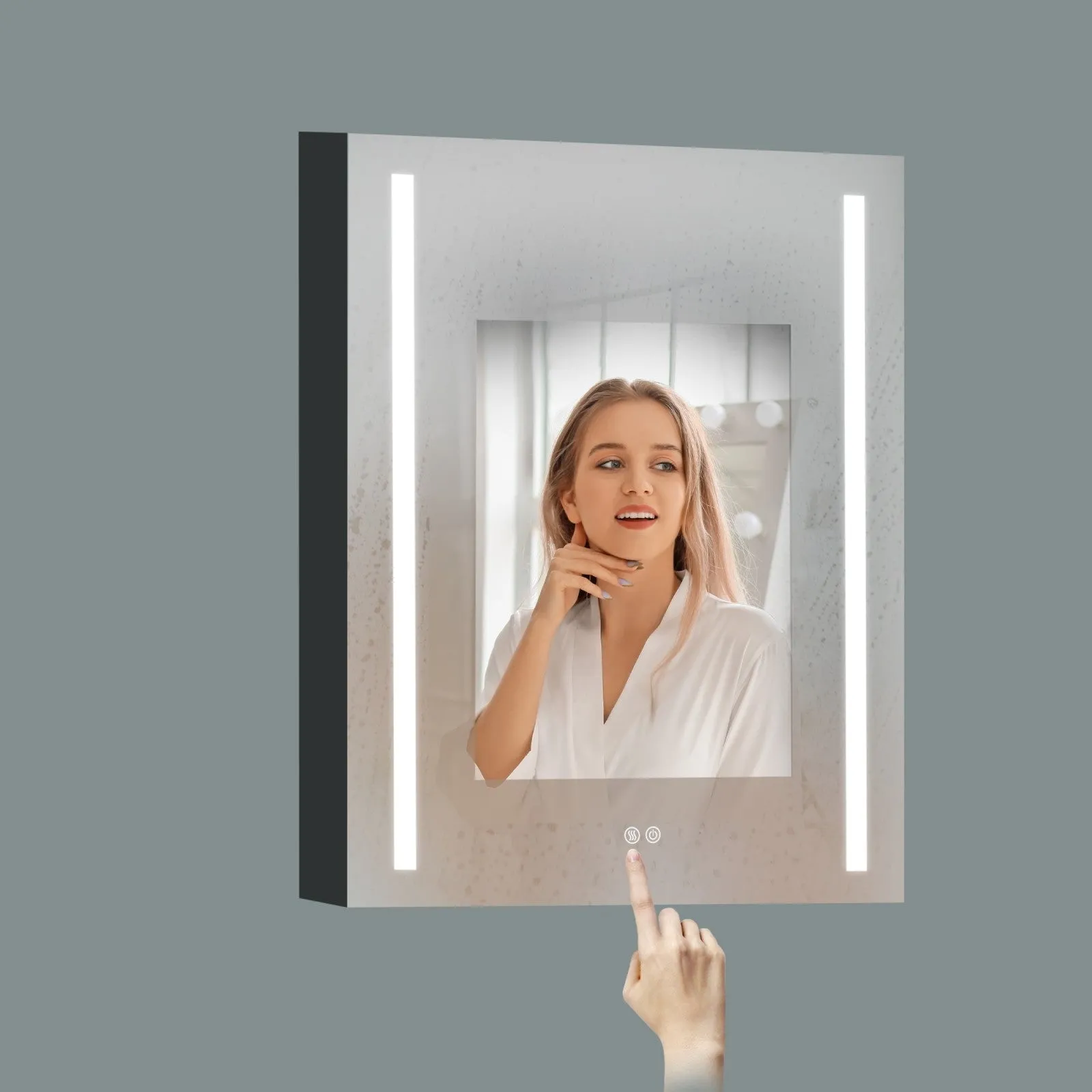50"x30" Black Double Door LED Medicine Cabinet with Defogging Mirror and Dimmer