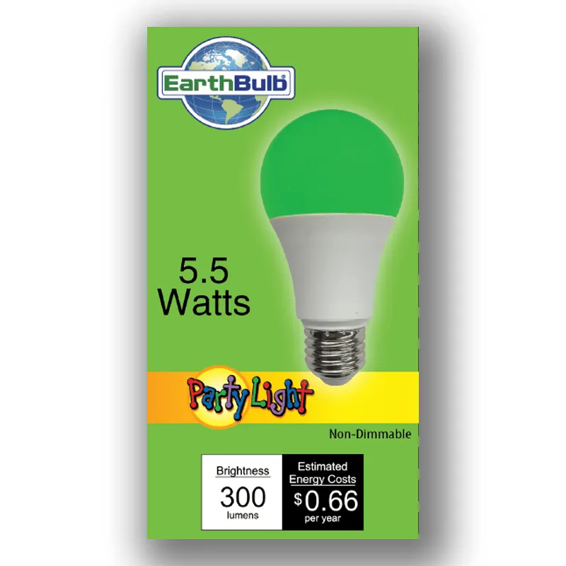 5.5 Watt Green LED A19- 300 Lumens, Non-dim