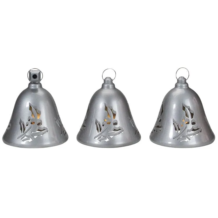 6.5" Musical Lighted Silver Bells Christmas Decorations Set of 3