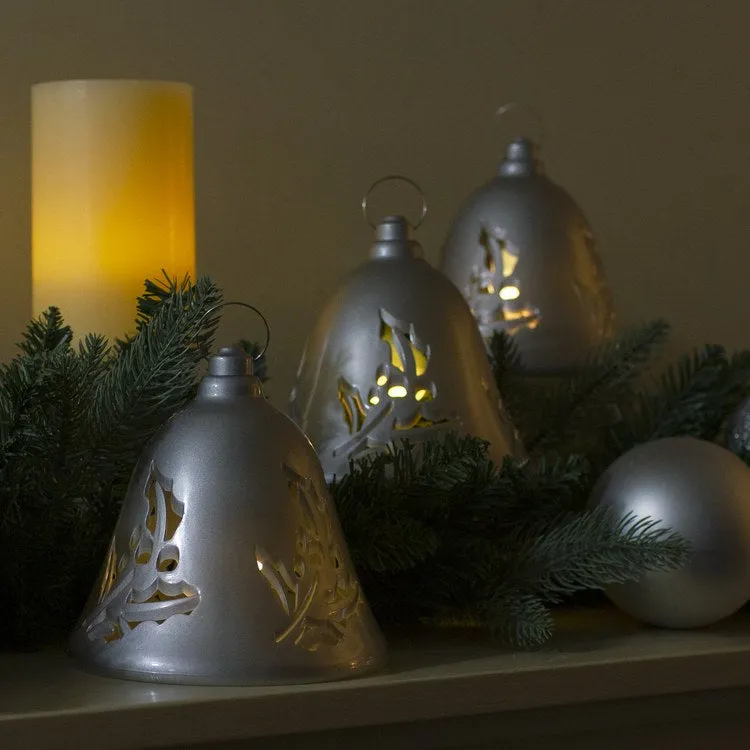 6.5" Musical Lighted Silver Bells Christmas Decorations Set of 3
