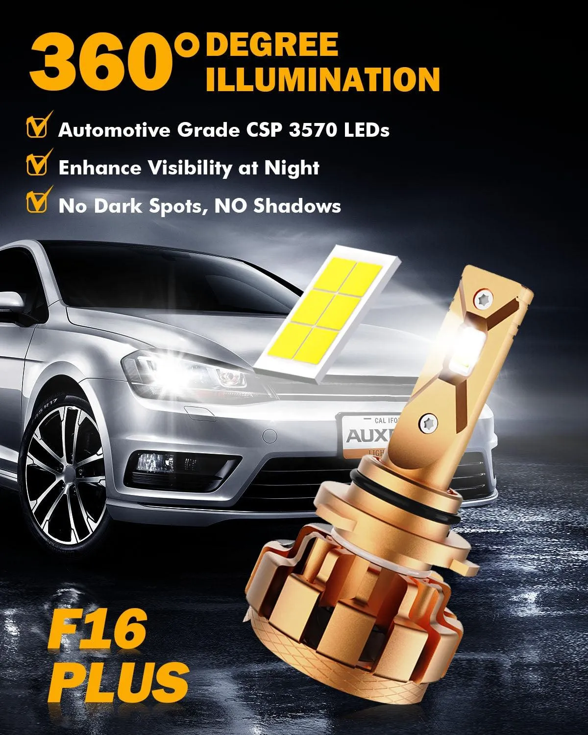 9006 LED Headlight Bulbs 70W 18000LM F-16 Plus Series Brightest 6000K Cool White | 2 Bulbs