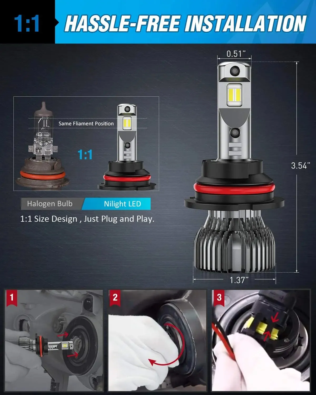 9007/HB5 LED Headlight Bulbs E30 Series 70W 14000LM 6500K IP67 | 2 BULBS