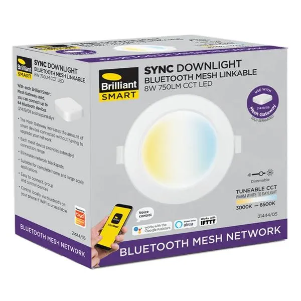 90mm Sync Smart LED Downlight 8w White CCT 21444/05 Brilliant Lighting