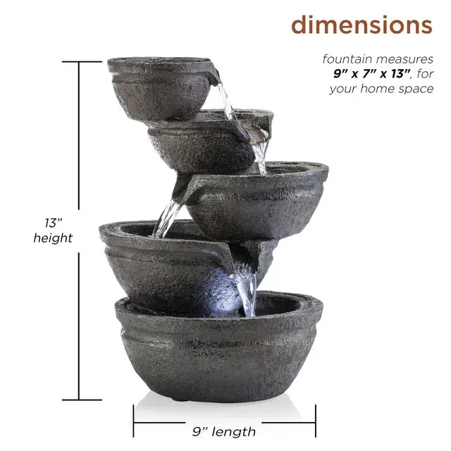 Alpine Corporation 13" 3-Tiered Bowls Tabletop Fountain with LED Lights, Resin