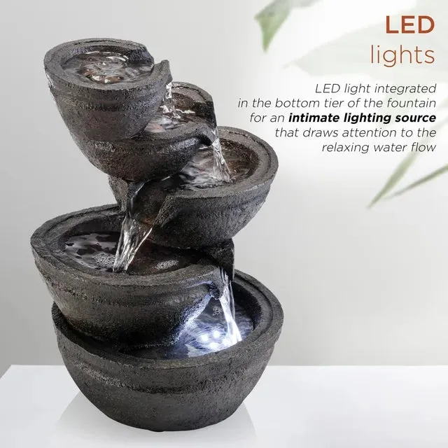 Alpine Corporation 13" 3-Tiered Bowls Tabletop Fountain with LED Lights, Resin