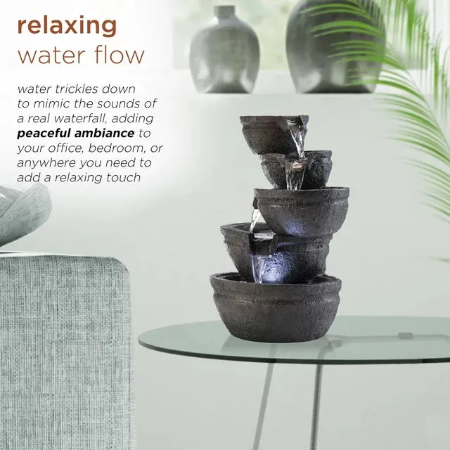 Alpine Corporation 13" 3-Tiered Bowls Tabletop Fountain with LED Lights, Resin