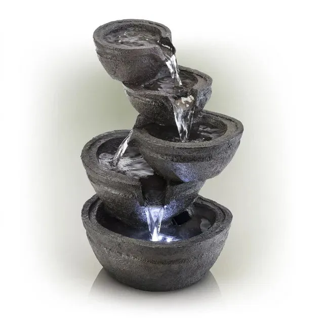 Alpine Corporation 13" 3-Tiered Bowls Tabletop Fountain with LED Lights, Resin