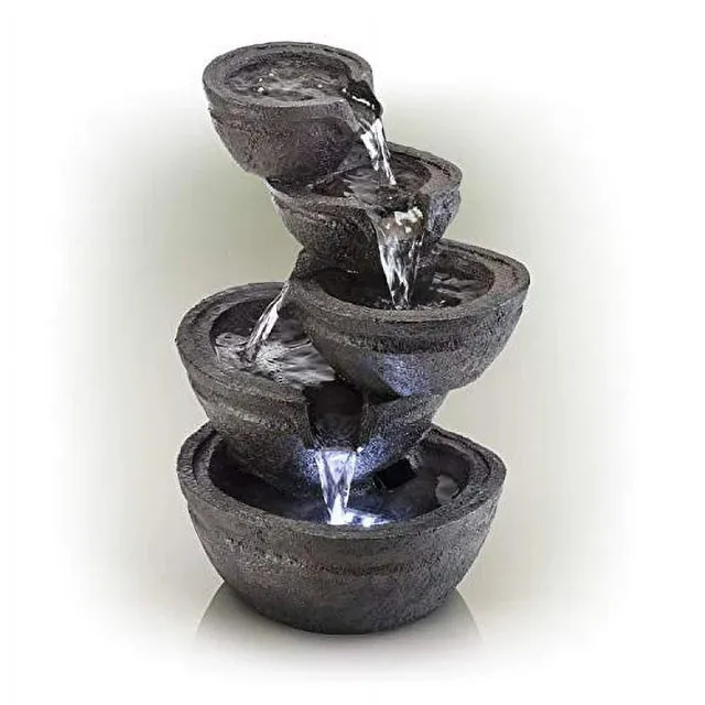 Alpine Corporation 13" 3-Tiered Bowls Tabletop Fountain with LED Lights, Resin