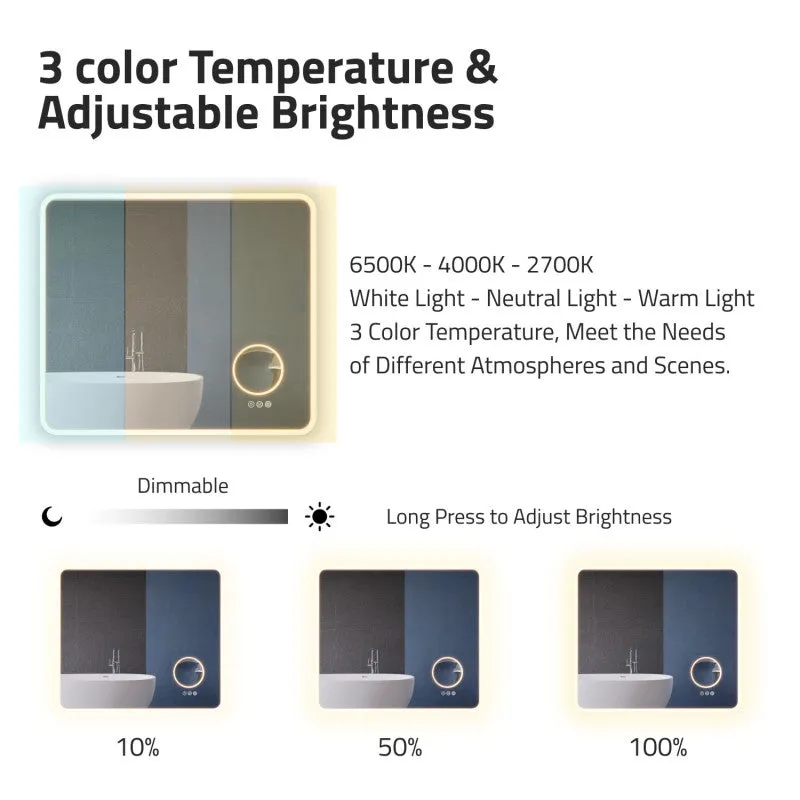 ANZZI 27-in. x 31-in. LED Front/Back Light Magnifying Bathroom Mirror w/Defogger