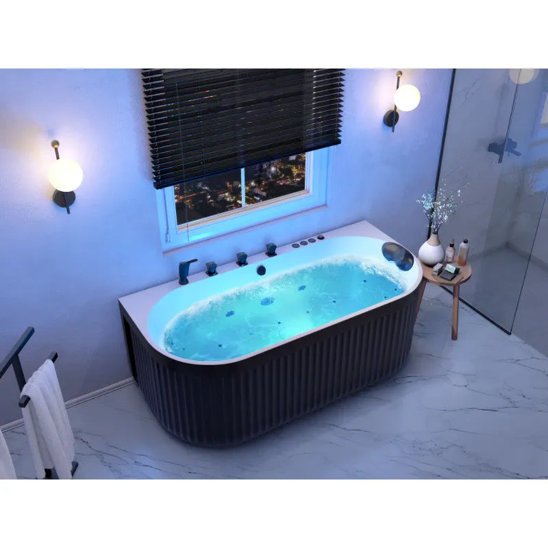 ANZZI 67 in. x 32 in. Flat Bottom Stone Resin Freestanding Whirlpool and Air Bathtub with Center Drain in Black and White