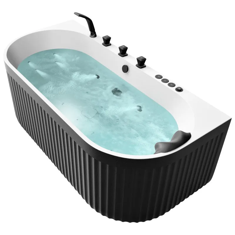 ANZZI 67 in. x 32 in. Flat Bottom Stone Resin Freestanding Whirlpool and Air Bathtub with Center Drain in Black and White
