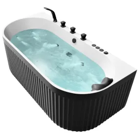 ANZZI 67 in. x 32 in. Flat Bottom Stone Resin Freestanding Whirlpool and Air Bathtub with Center Drain in Black and White