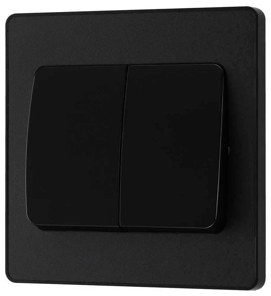 BG Evolve Matt Black Screwless Double Light Switch (Wide) PCDMB42WB