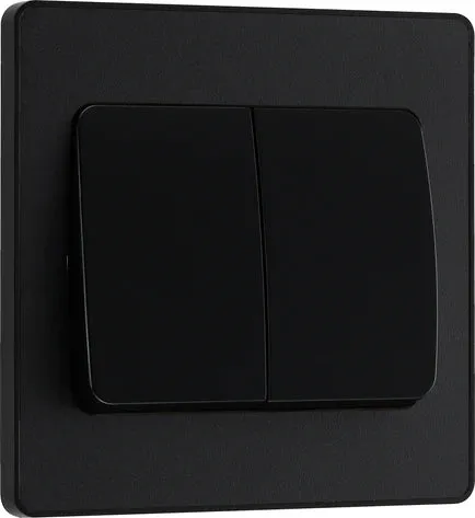 BG Evolve Matt Black Screwless Double Light Switch (Wide) PCDMB42WB