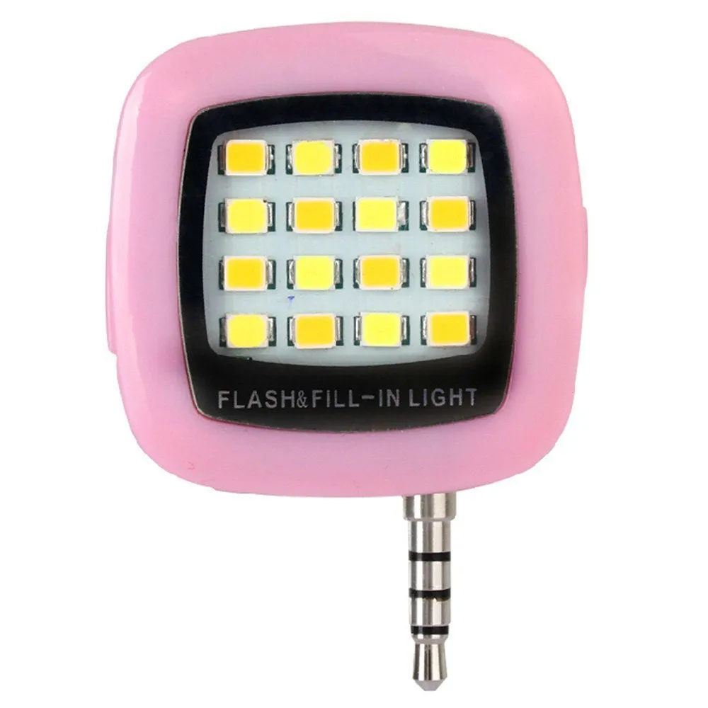 Black 3.5mm 16 LED Selfie Flash Fill-in Light Cellphone Camera Spotlight Portable iphone smartphone