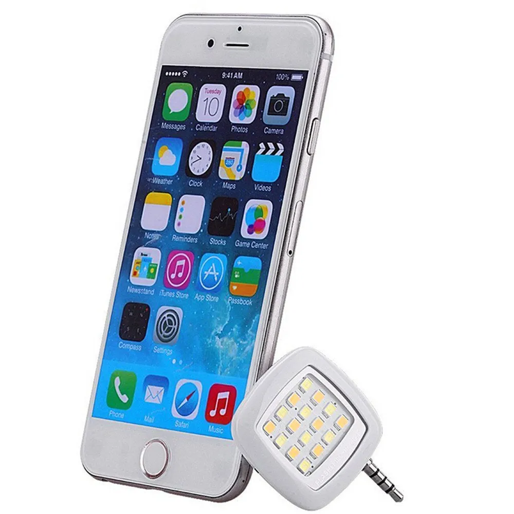 Black 3.5mm 16 LED Selfie Flash Fill-in Light Cellphone Camera Spotlight Portable iphone smartphone