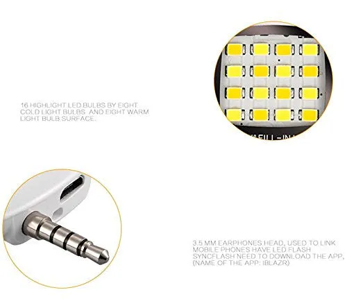Black 3.5mm 16 LED Selfie Flash Fill-in Light Cellphone Camera Spotlight Portable iphone smartphone