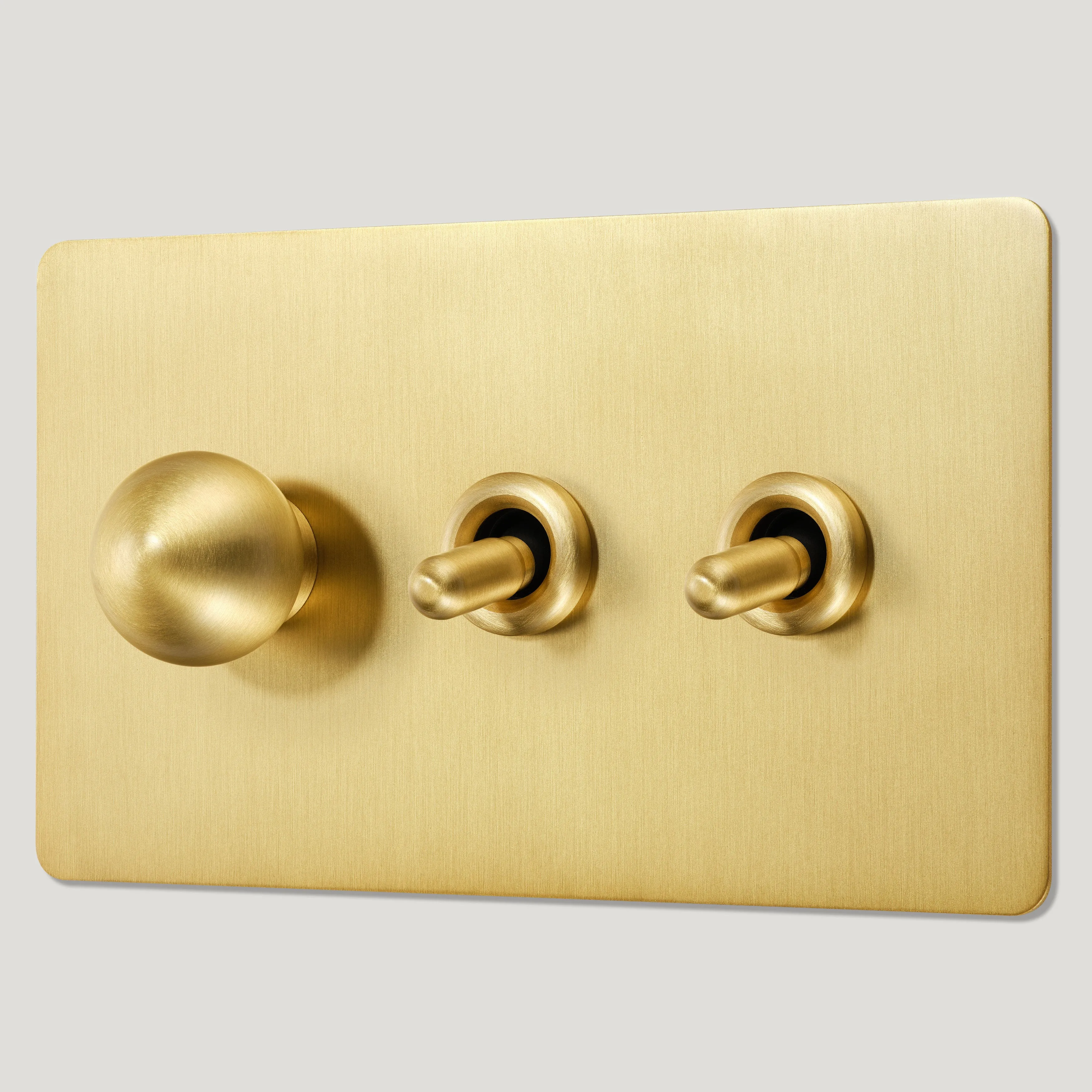 BOBBIN 3G Mixed Light Switch 2 Toggle / 1 Dimmer - Brass