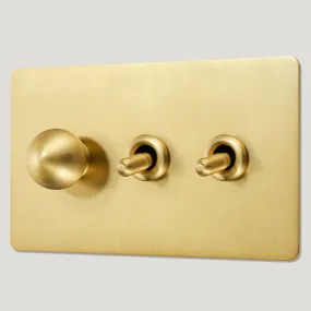 BOBBIN 3G Mixed Light Switch 2 Toggle / 1 Dimmer - Brass