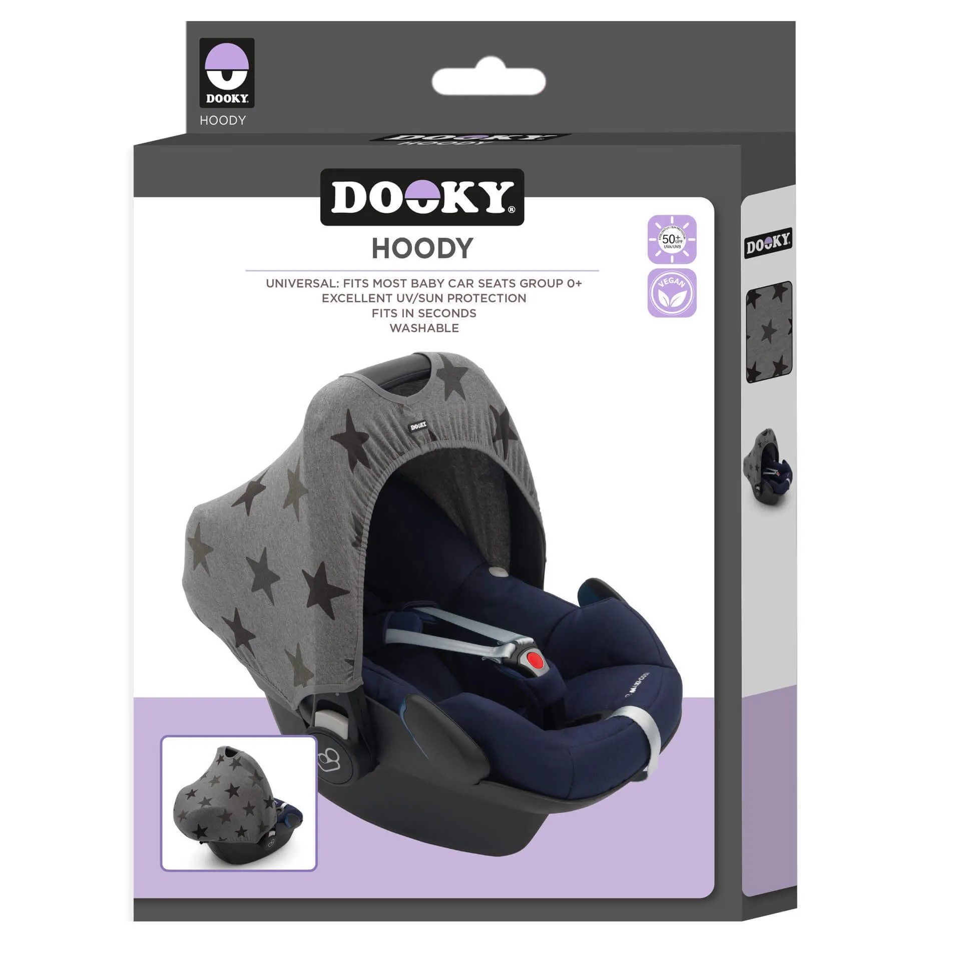 Dooky Car Seat Hoody 0  (Grey Stars)