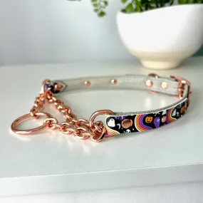 Dove Gray and Rose Gold Halloween Retrowave Martingale BDSM Collar